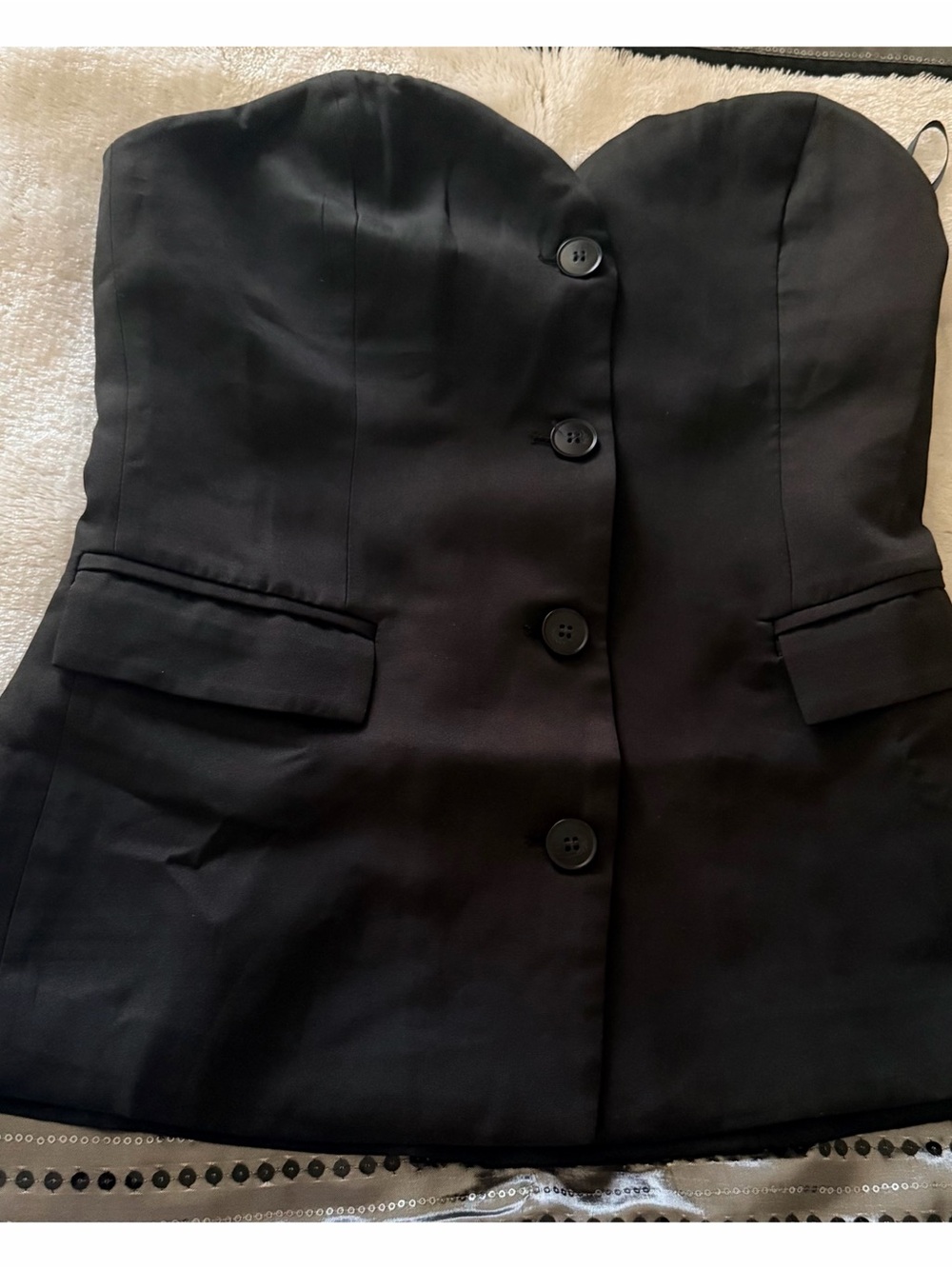 Commense Black Strapless Button-Front Bustier Top